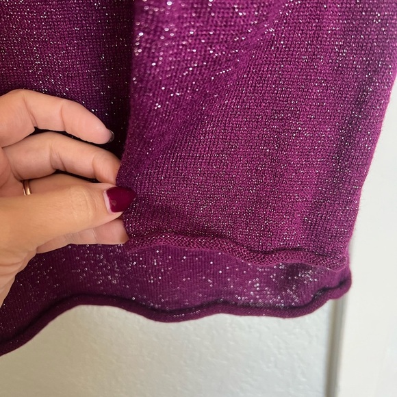 Eileen Fisher Sparkly Purple V-Neck Linen Blend Top - Picture 4 of 7
